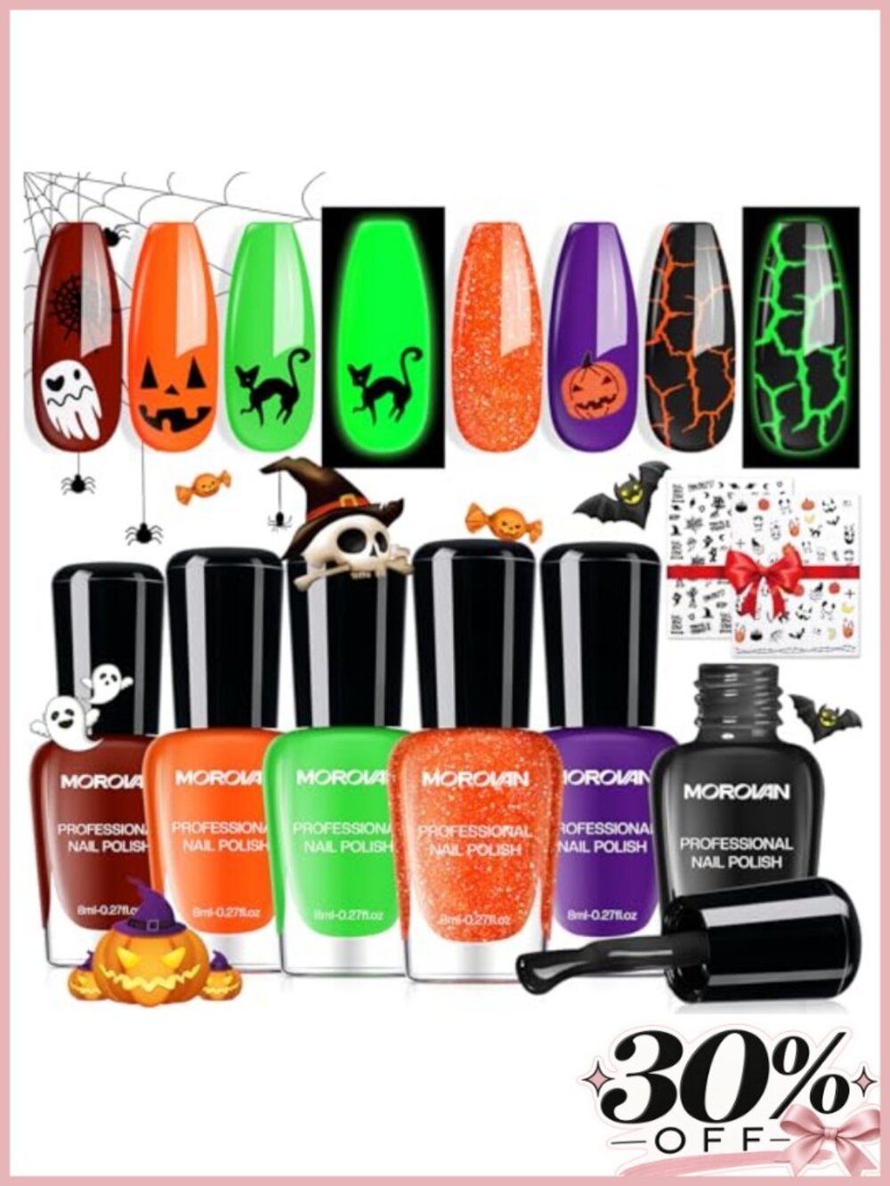 Halloween Nail Polish Set Quick Dry Glow in the Dark Nail Art Kit Manicure Party